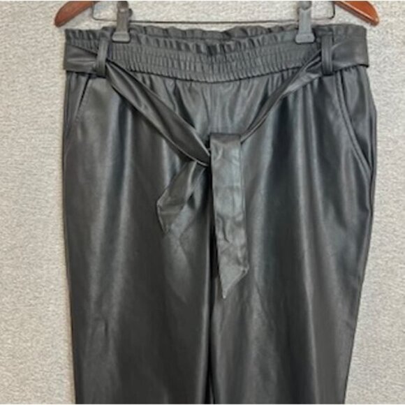 Guess Pants Womens Size Medium Leather Elastic Waist Belted Black High Rise - Picture 3 of 16
